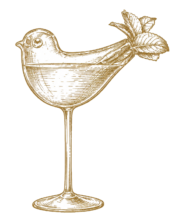 Leo Kalsdorf Illustration Vogel Cocktail Glas mit inhalt